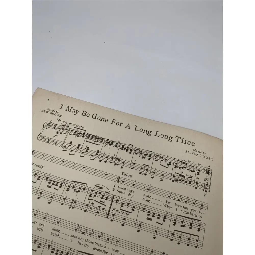 1917 Sheet Music I May Be Gone For A Long Long Time by Albert Von Tilzer‎